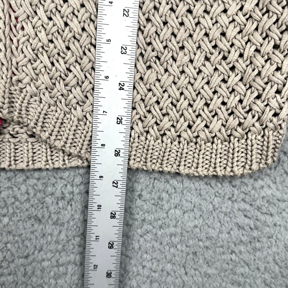 Rene Lezard Womens Knit Cardigan Beige Tan Pink Trim Size 36 Open Front Hook - Picture 6 of 7